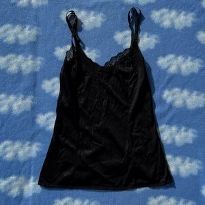 Vintage Black Satin and Lace Trim Camisole